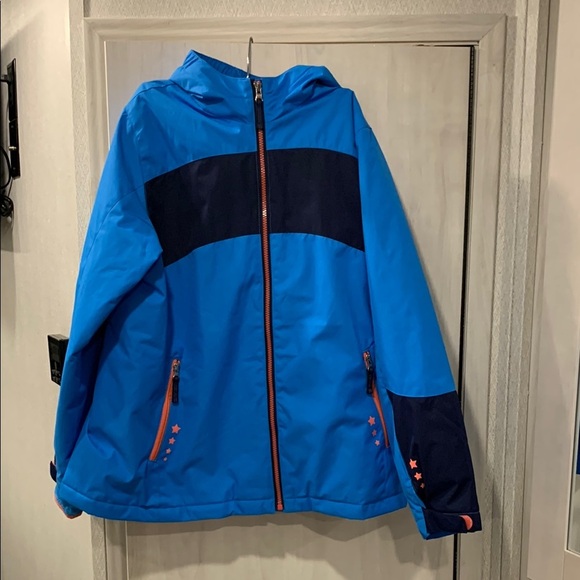 Lands’ End Blue Pink Stars Hood Full Zip Jacket Coat - Picture 1 of 6
